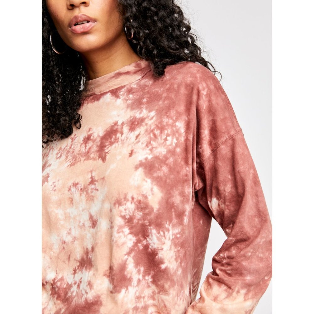 Free People Tie-Dye Long Sleeve Top in Brown and Cream